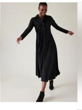 Athleta Dress - “Cosmic Layer” black long sleeve button down